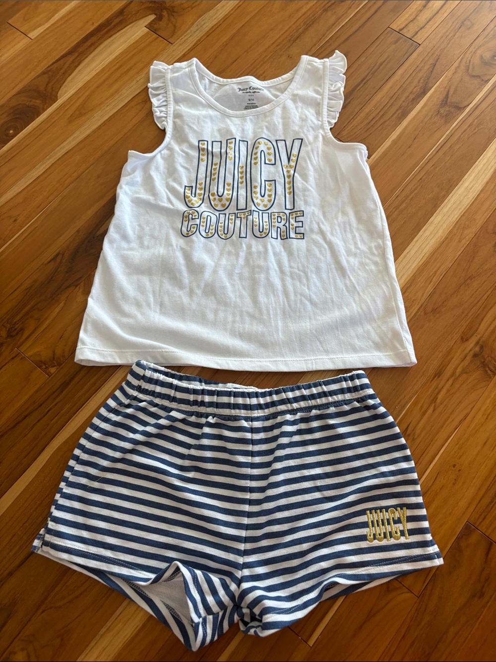 Juicy Couture White Tank Top with Blue Striped Shorts Set
